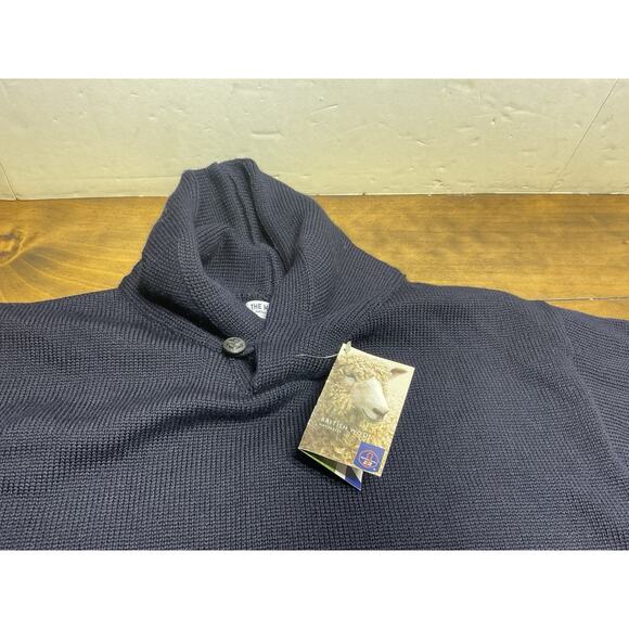 The Mariner Navy Blue Wool Shawl Collar Sweater Guideboat Co Made in England XL - Picture 8 of 15